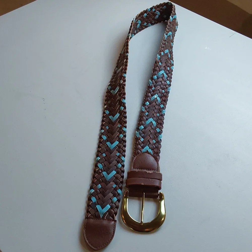 Arizona Jean Co. Womens Brown Braided Leather Belt with Turquoise Accents  Sz.XL
